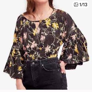 Free People Black Floral Blouse